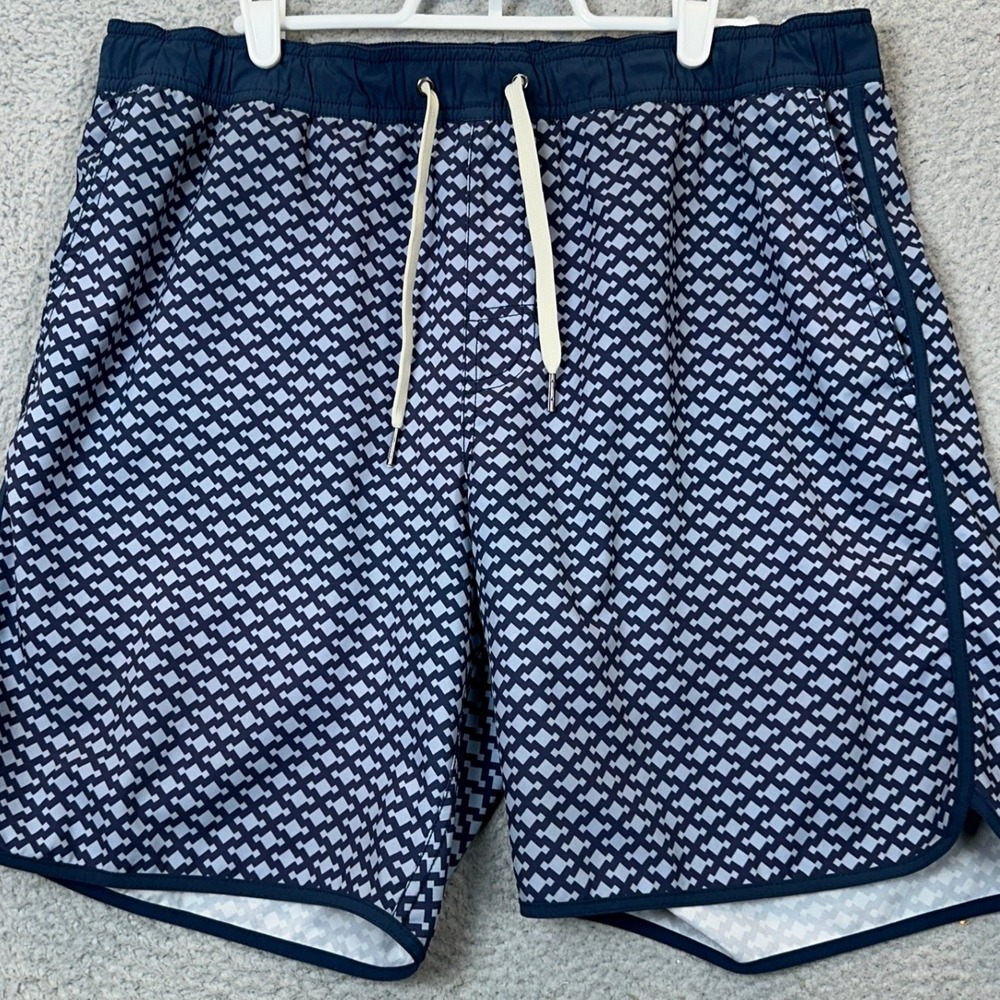 Fair Harbor Swim Trunks Mens Large The Anchor Navy Geometric Drawstring Stretch